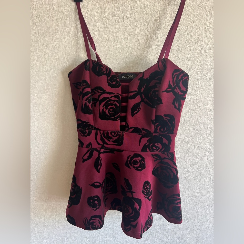 Eclipse maroon and black floral top